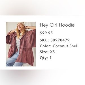 Free People | HEY GIRL Hoodie in Coconut Shell Size XS EUC